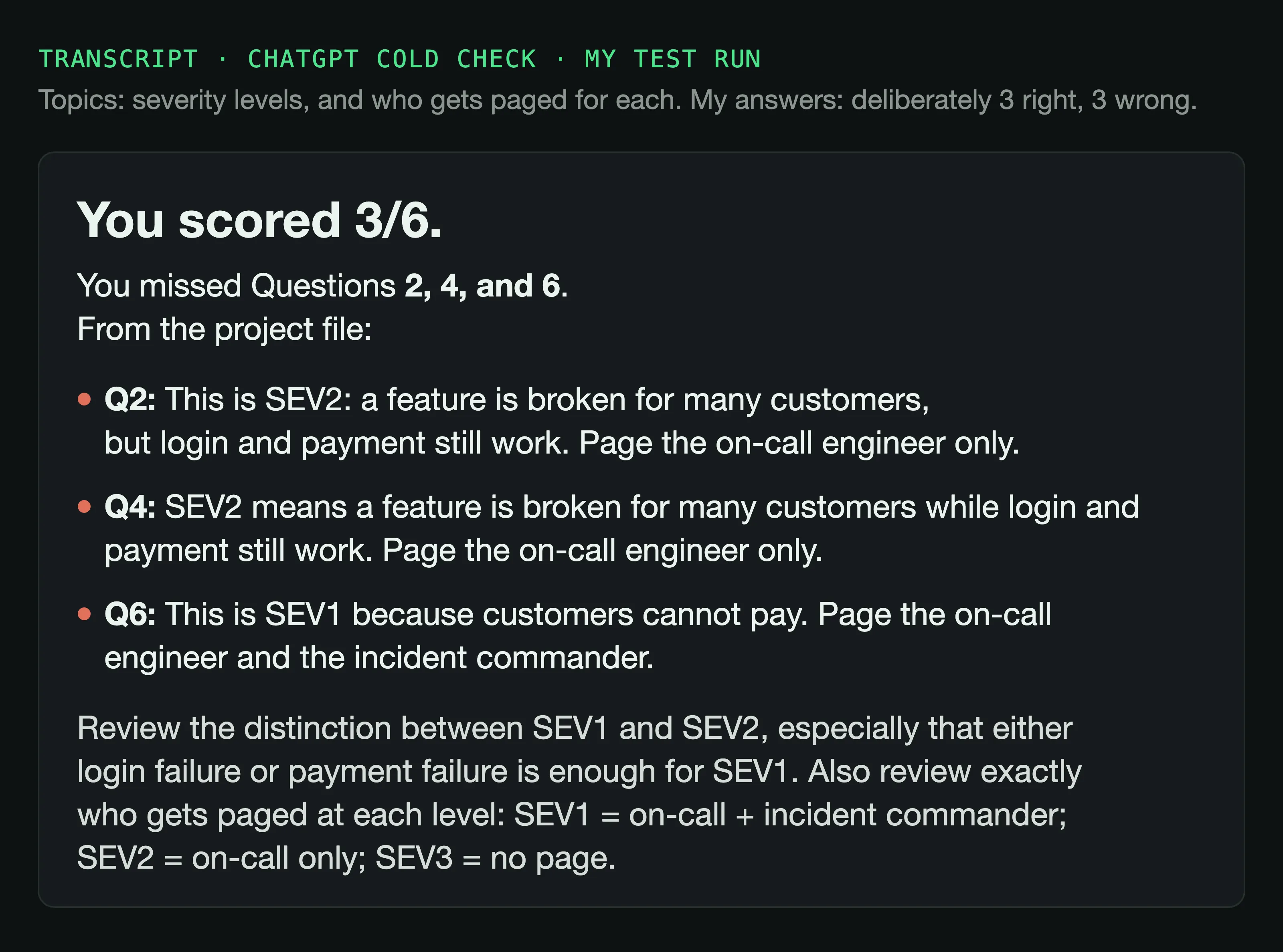 A cold-check scorecard from my ChatGPT test run